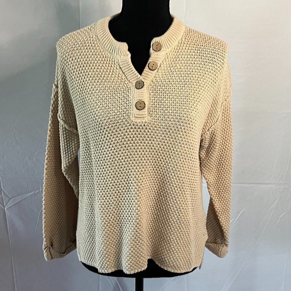 Pink Lily Button Sweater top Taupe Beige Small - 0331